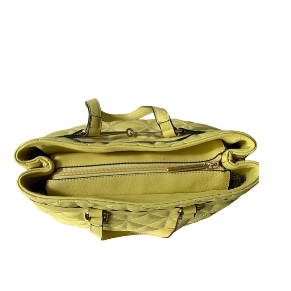 Catherine Malandrino Diamond Quilted Yellow Tote Ladies Handbag Vegan Leather - Picture 3 of 14